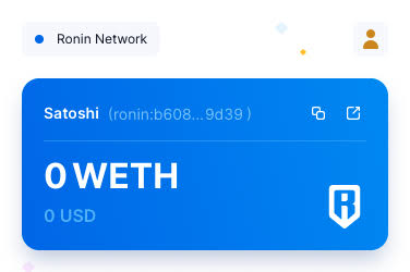Ronin-Wallet-Guthabenkarte mit ronin:-Adresse und Token-Guthaben im Ronin-Netzwerk