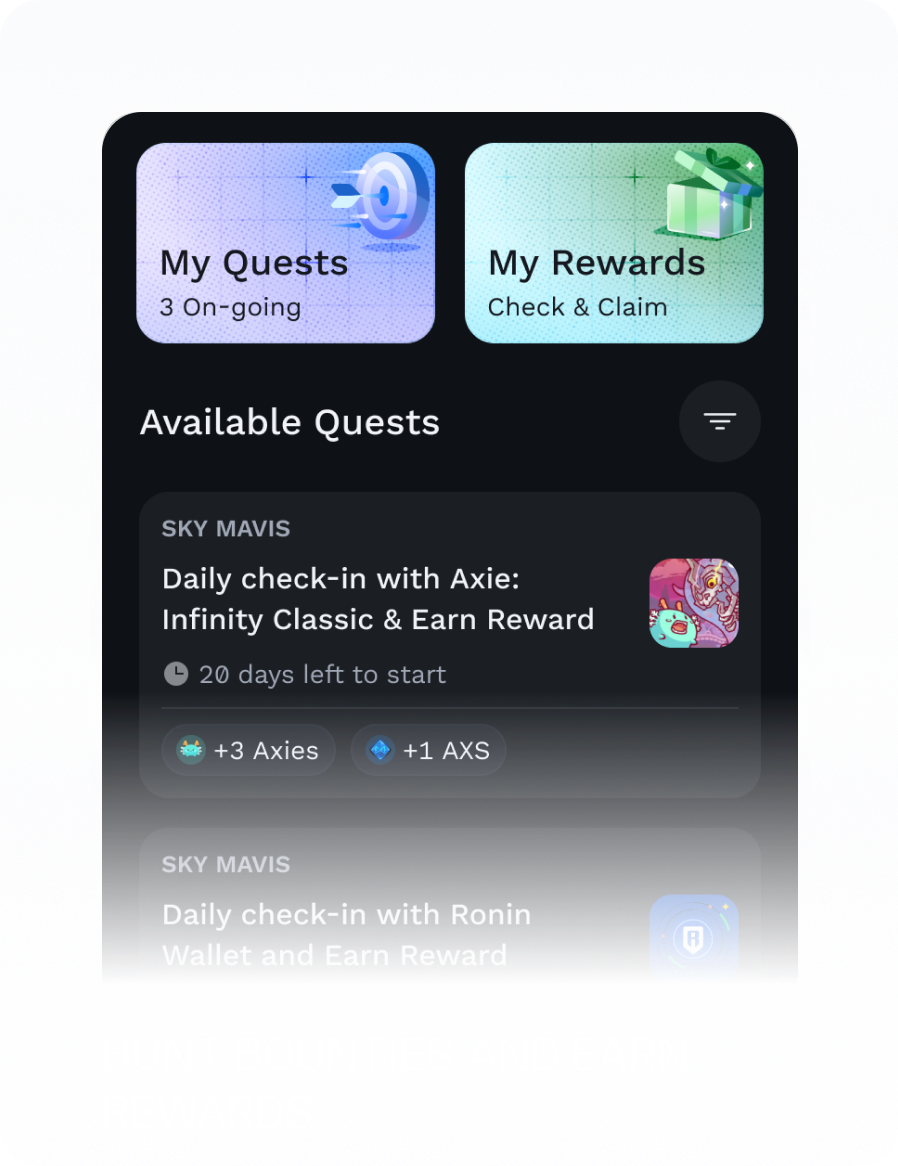 Ronin Wallet 手机应用中的任务与奖励界面